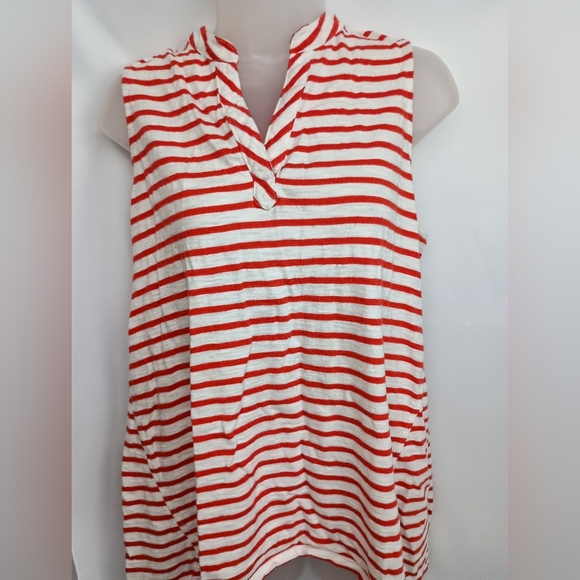 2/$30 CHICOS Red and White Striped Nautical Sleeveless Casual Tank Top (#434) - Picture 1 of 6